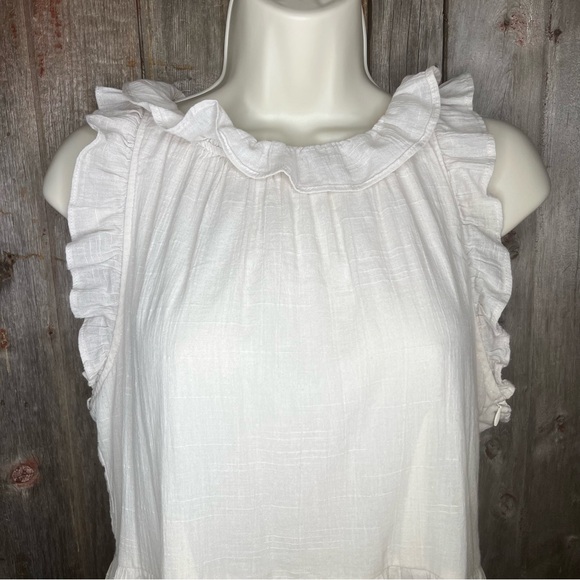 Listicle Tiered Ruffle Trim A Line Flowy Mini Dress Linen Medium - Picture 2 of 13